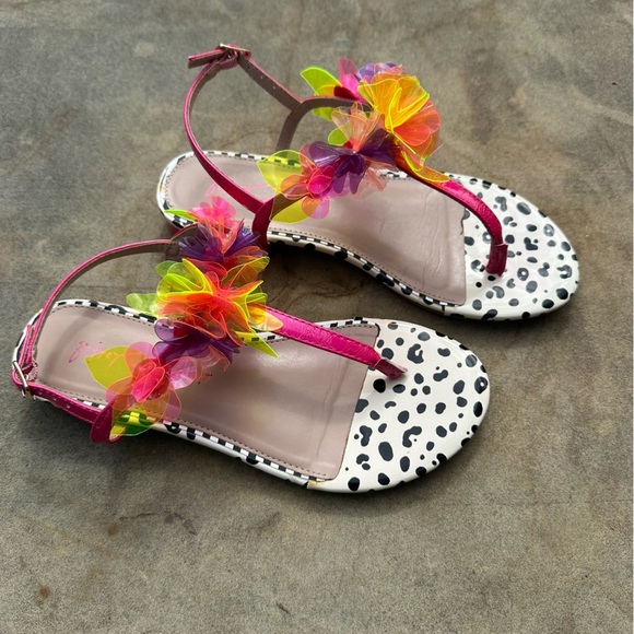 Betsey Johnson Hensly Fuchsia Multi Neon Flat Sandal Jelly Flowers​​ Size 6 EUC - Picture 1 of 7